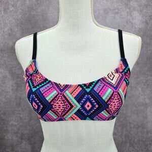 Xhilaration Black Geometric Boho Y2K Padded Adjustable Strap Bikini Top Small